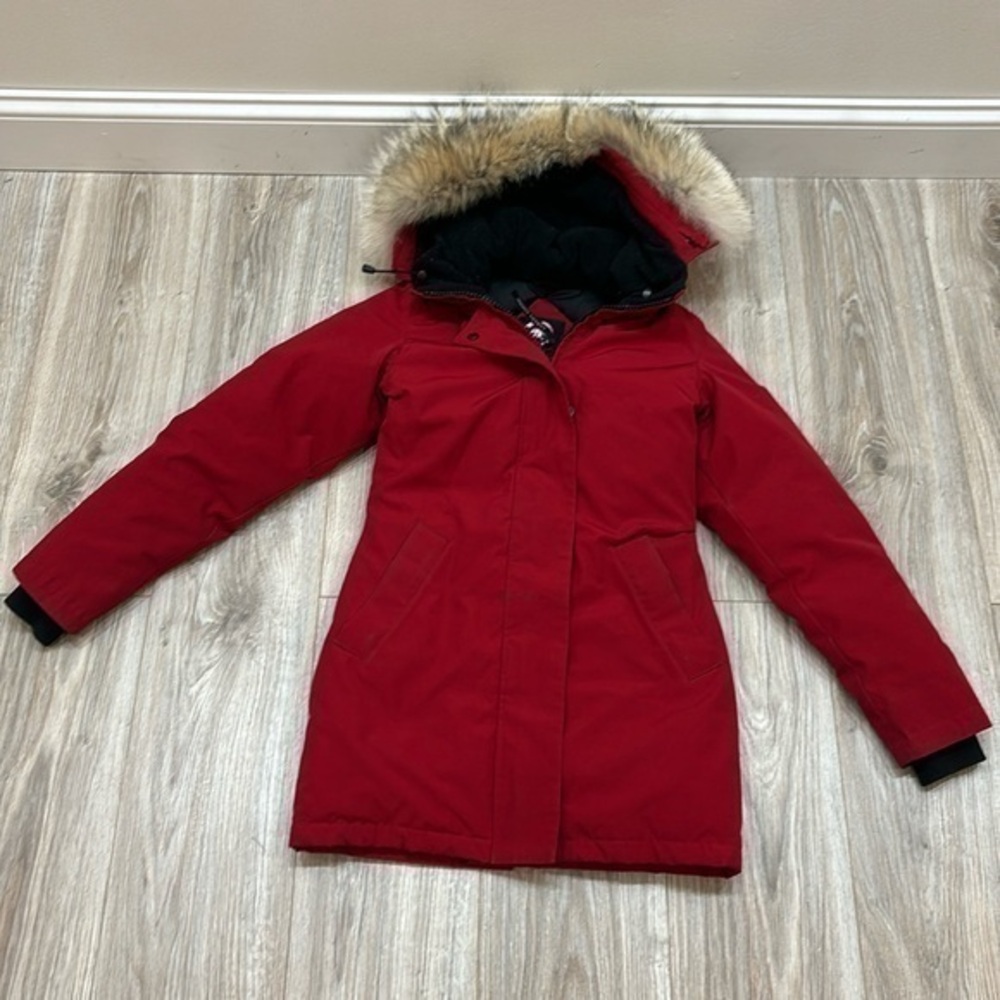 Canada Goose Red Puffer Jacket with Fur Hood